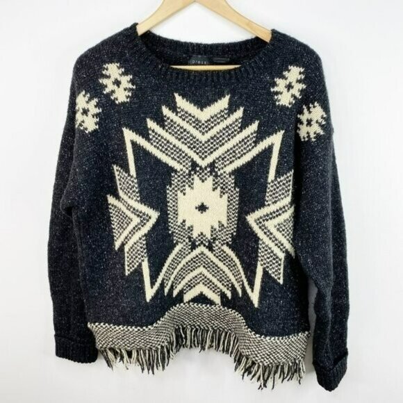 Nordstrom Sweater Womens Size Large Aztec Southwestern Fringe Tribal Pullover - Picture 2 of 5